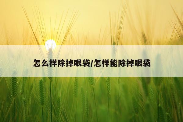 怎么样除掉眼袋/怎样能除掉眼袋